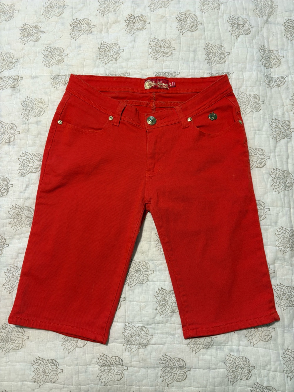 Apple Bottoms Red High-Waist Denim Shorts